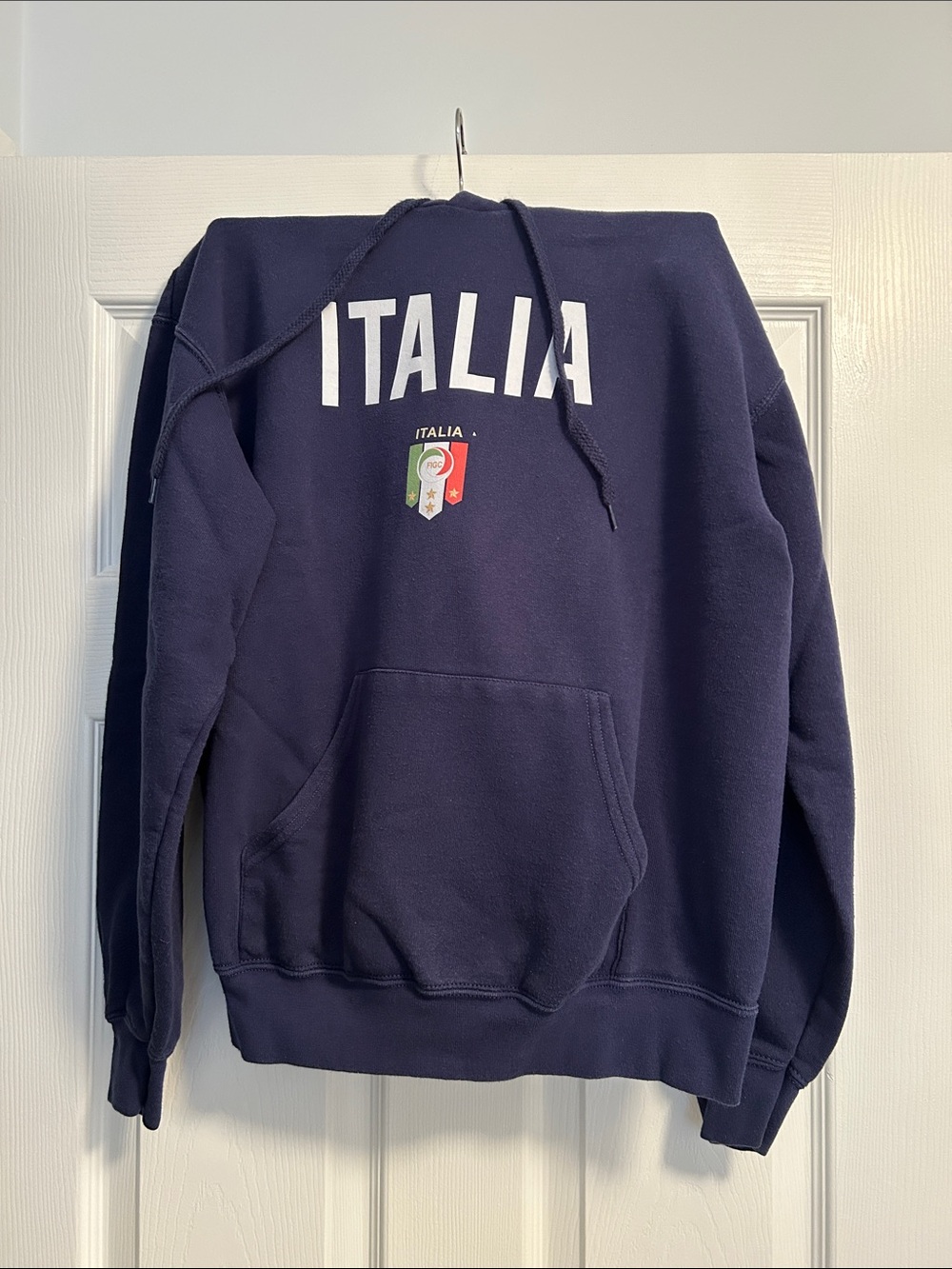 Fruit of the Loom Men's Italia Navy Hoodie with White Logo